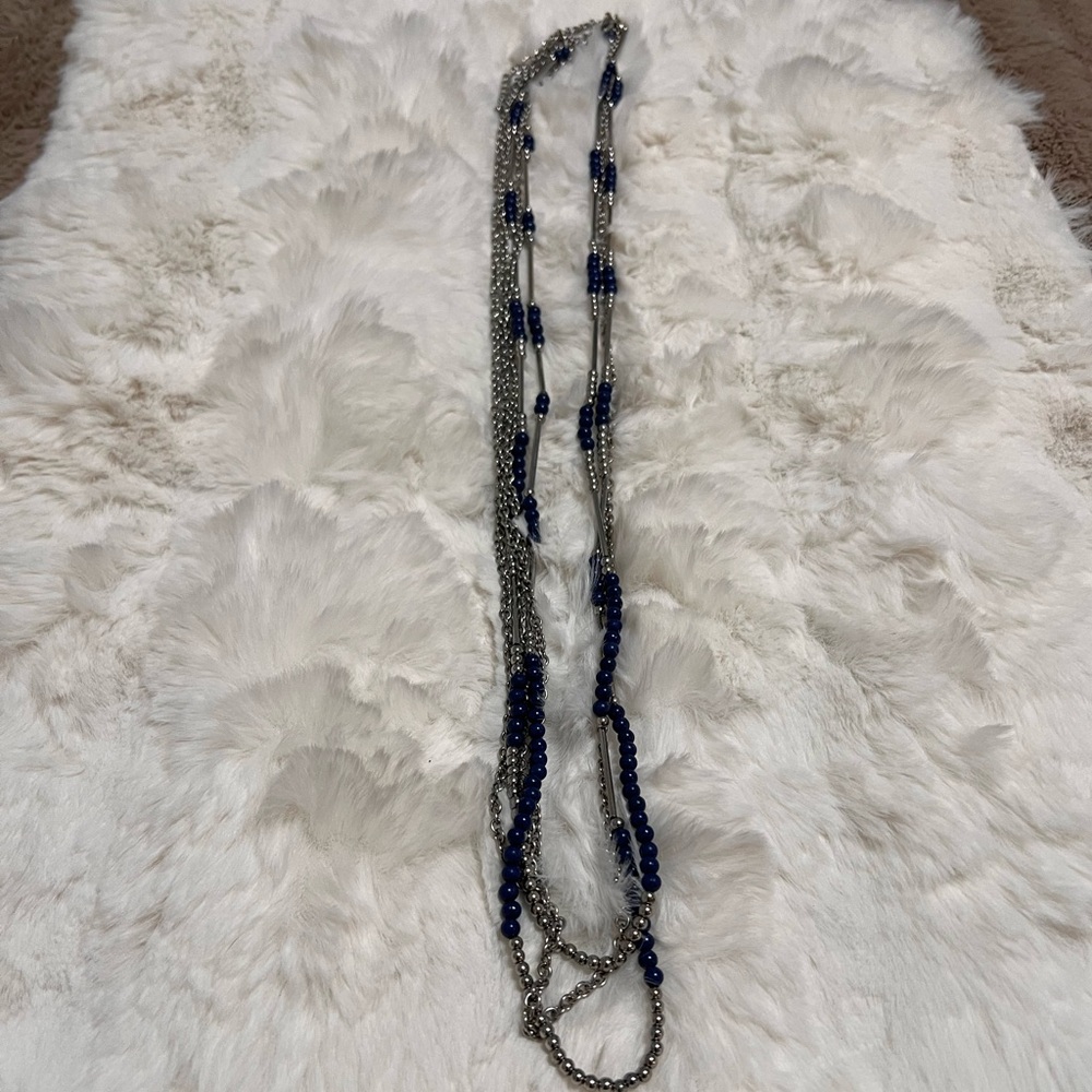 Elegant Silver and Blue Beaded Necklace